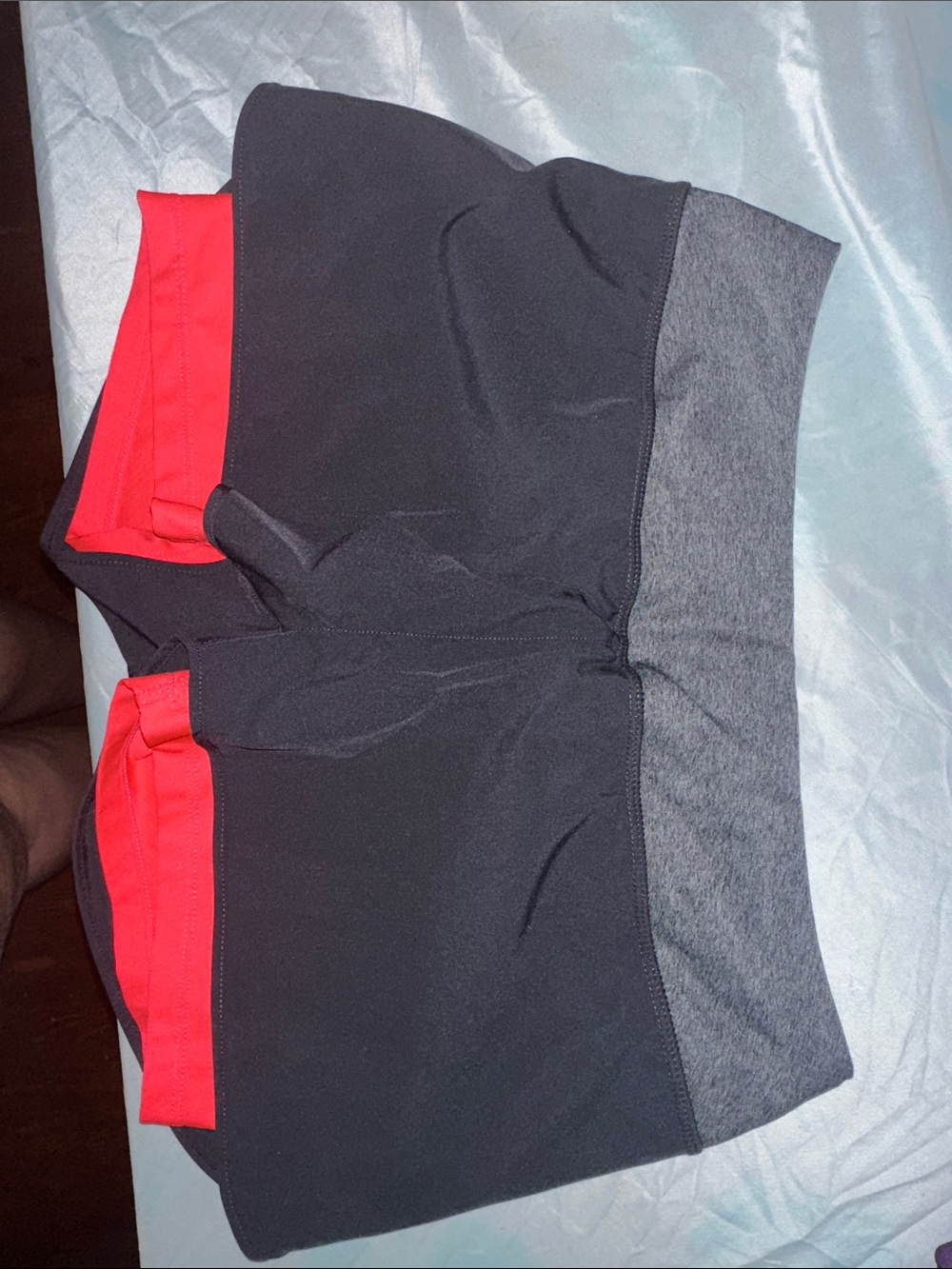 MPG Black Athletic Shorts with Gray Waistband and Red Liner Trim